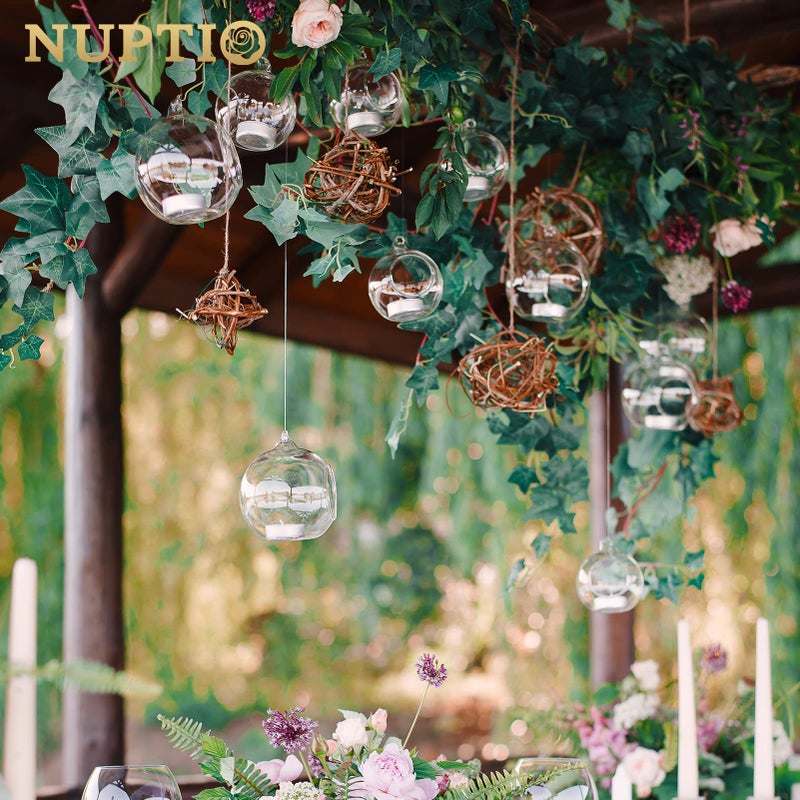 NUPTIO 12 Pcs 3.15"/ 8cm Hanging Glass Tealight Holder Globe Plant Terrariums Glass Orbs Air Plants Tea Light Candle Holders Home Decor Indoor Outdoor Garden DIY Gifts (9 Pcs + 3 Pcs) - Image 4